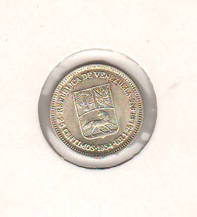 SV * Venezuela 25 CENTIMOS 1954 * 1.25 GRAME ARGINT .835 * UNC +