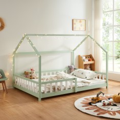 Pat casuta copii Hesel cu grilaj protectie 200x140cm lemn verde menta [en.casa] HausGarden Leisure foto