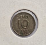Suedia 10 Ore 1955 moneda din argint km # 823