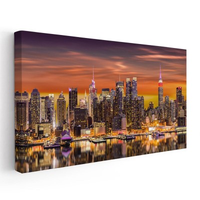 Tablou vedere panoramica New York rasarit 2089 Tablou canvas pe panza CU RAMA 60x120 cm foto