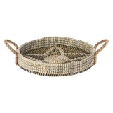 Tavă Decorativă Rotundă, Model Stea, Paie Naturale, 37x6cm, Multicolor, Cu M&acirc;nere din Sfoară