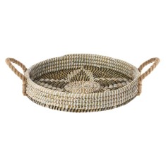 Tavă Decorativă Rotundă, Model Stea, Paie Naturale, 37x6cm, Multicolor, Cu M&acirc;nere din Sfoară