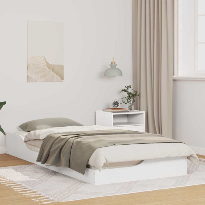 vidaXL Cadru de pat de podea Alb 90 x 200 cm Lemn masiv de pin 873389