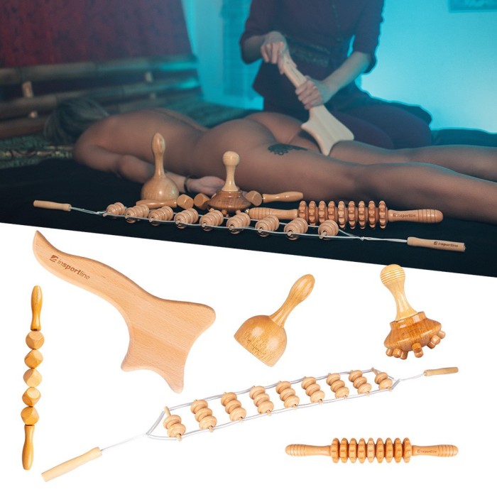 Set Accesorii Masaj din Lemn inSPORTline Teriva Set,