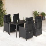 VidaXL Set mobilier de grădină cu perne, 5 piese, negru, poliratan