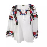 Cumpara ieftin Bluza Alba cu Motiv Floral Rosu - BMG177