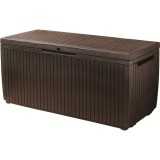 Cutie de depozitare pe terasa, pentru unelte si perne, cu capac, material polipropilena maro, Keter Springwood, 305 L