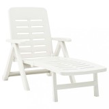 Șezlong Pliabil Alb vidaXL, Plastic Rezistent, Reglabil, 72x189x96cm, Ușor de Transportat