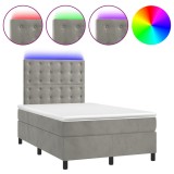 Cumpara ieftin Pat cu arcuri, saltea si LED, gri deschis, 120x200 cm, catifea