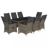 Set mobilier gradina cu perne, 9 piese, gri, poliratan