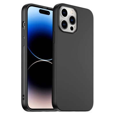 Husa premiumcell compatibila cu apple iphone 14 pro, matte efect, microfibra, camera ultra safe, negru foto