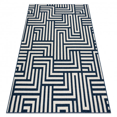 Covor SPRING 20421994 labyrinth sisal, buclat - cremă / albastru, 160x230 cm