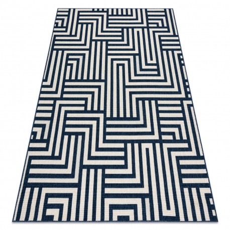 Covor SPRING 20421994 labyrinth sisal, buclat - cremă / albastru, 200x290 cm