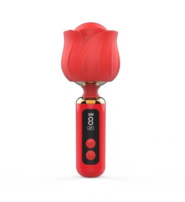 Mini Vibrator Masaj Luxury Bloom, 9 Moduri Vibratii, Display LCD, USB Magnetic, Silicon, Rosu, 12.6 cm, Guilty Toys foto
