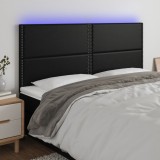 Cumpara ieftin Tăblie de pat cu LED, negru, 200x5x118/128 cm, piele ecologică