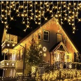 Instalatie Craciun Turturi cu Flash 40m, 960 Led-uri, Rezistent Apa, Perdea, Franjuri, Exterior Interior, Interconectabila, Fir Alb gros, Alb Cald