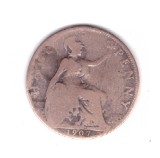 Moneda Anglia 1/2 / half penny 1907, uzata, curata