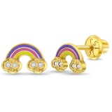 Cercei din Aur 14K pentru Bebelusi si Copii, model Curcubeu cu Email, inchidere cu Filet si Protectie