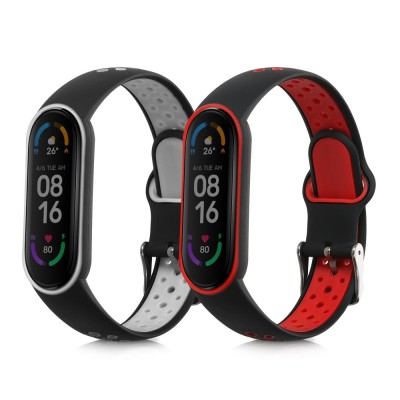 Set 2 curele kwmobile pentru Xiaomi Mi Smart Band 6/Mi Band 6/Band 5, Silicon, Gri/Rosu, 59792.01 foto