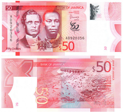 Jamaica 50 Dolari 2022 Comemoratica 60 Ani Independenta P-96 UNC foto