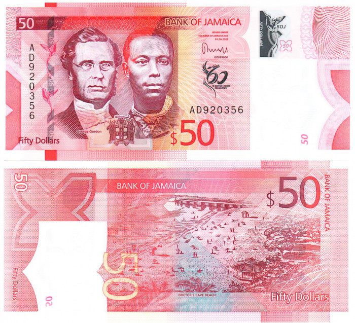 Jamaica 50 Dolari 2022 Comemoratica 60 Ani Independenta P-96 UNC