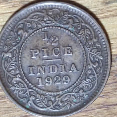 India Britanica - moneda de colectie - 1/2 pice 1929 George V - f greu de gasit!