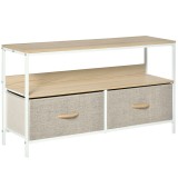 HOMCOM Mobilier pentru Televizor de 47&quot; cu Sertare Pliabile din Material Textil și Raft, 98x29x56 cm, Lemn Natural | Aosom Romania