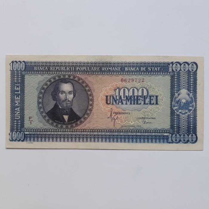 romania bancnota 1000 lei 1950 seria 0629722 - 550 lei
