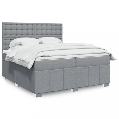 vidaXL Pat box spring cu saltea, gri deschis, 200x200 cm, textil 3294089 foto