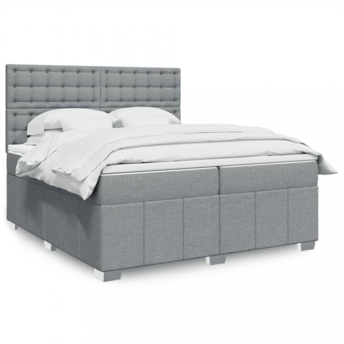 vidaXL Pat box spring cu saltea, gri deschis, 200x200 cm, textil 3294089