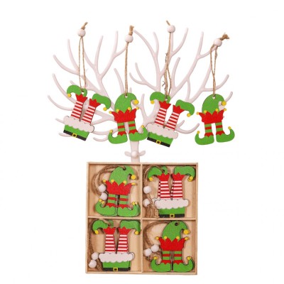 Set 12 decoratiuni de craciun din lemn, flippy, cu snur pentru agatare in brad, model caciulite 6.3x5.2 cm si pantaloni 6.3x6 cm, multicolor foto