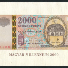 UNGARIA BANCNOTA 2000 FORINT 2000 MILLENNIUM IN FOLDER DE PREZENTARE NECIRCULATA