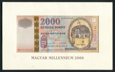 UNGARIA BANCNOTA 2000 FORINT 2000 MILLENNIUM IN FOLDER DE PREZENTARE NECIRCULATA foto