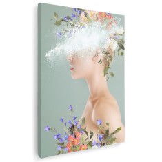 Tablou colaj portret fantezie femeie cu flori, verde 1354 Tablou canvas pe panza CU RAMA 20x30 cm