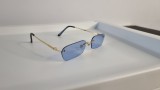 Ochelari de soare Rimless - Ochelari fara rama - Brate argintii Lentile albastre, Rectangulara, Unisex, Protectie UV 100%