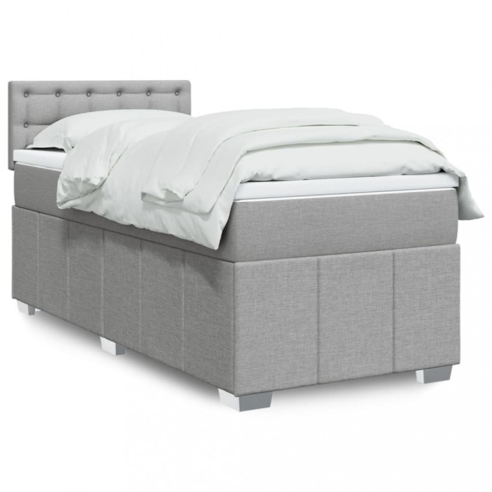 Gossi pat box spring cu saltea, gri deschis, 90x190 cm, textil