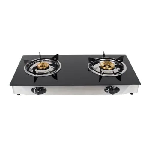 Plita portabila, cu baza din inox si sticla, 2 arzatoare, control mecanic, negru