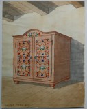 Interior cu servanta - semnat Pascher Erika 1946, Natura, Ulei, Altul