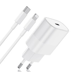 Incarcator Fast Charge 20W si Cablu de Date Fast Charge 1M Type-C-Lightning, Compatibil cu iPhone 14 / 14 Pro / 14 Pro Max / 13 / 13 Pro / 13 Pro Max