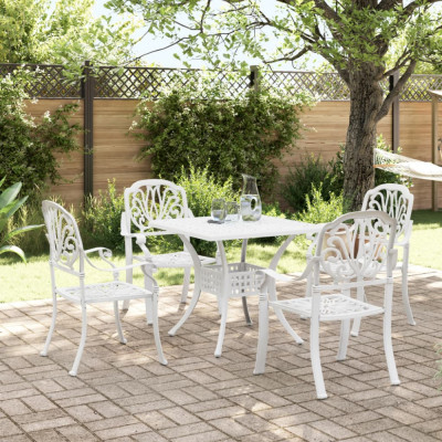 vidaXL Set mobilier de grădină, 5 piese, alb, aluminiu turnat foto