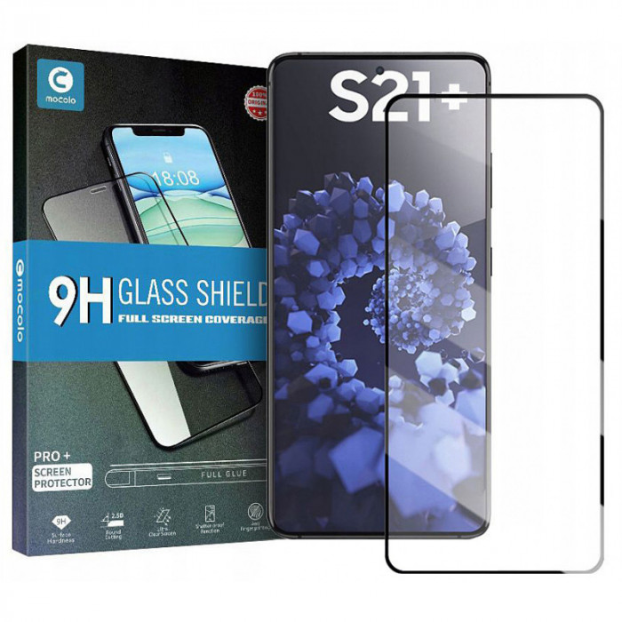 Folie Protectie Ecran Mocolo pentru Samsung Galaxy S21+ 5G, Sticla securizata, Full Face, Full Glue, Neagra