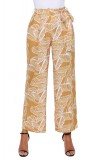 Pantaloni Dama Eleganti Talie Inalta Cu Cordon Mustar Imprimeu Frunze Casual Lejeri Poliester