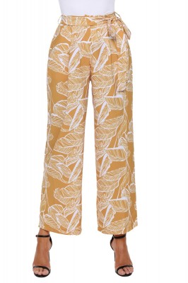 CL784-991 Pantaloni eleganti cu talie inalta si imprimeu frunze foto