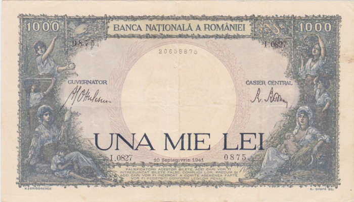ROMANIA 1000 lei 1941 VF