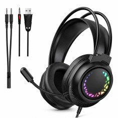 Casti Gaming cu Microfon, Over-Ear, Surround Sound, RGB, Reducere Zgomot, Control Volum, Mic Rotativ 360&deg;, PC, PS4, PS5, Xbox, Negru