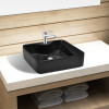 Chiuvetă de baie pătrată din ceramică cu gaură pentru robinet, negru, vidaXL