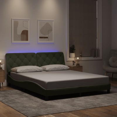 vidaXL Cadru de pat cu lumini LED, gri deschis, 160x200 cm, catifea 3213861 foto