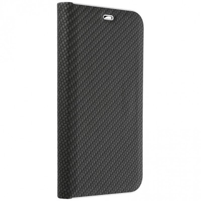 Husa Piele Forcell Luna Carbon pentru Samsung Galaxy A12 A125, Neagra foto