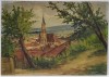Ion Dobosariu - Vedere spre Turnul Bisericii, Ulei/Carton, 35x49cm, Semnat, 1940, Album Pictura