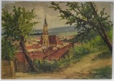 Ion Dobosariu - Vedere spre Turnul Bisericii, Ulei/Carton, 35x49cm, Semnat, 1940, Album Pictura